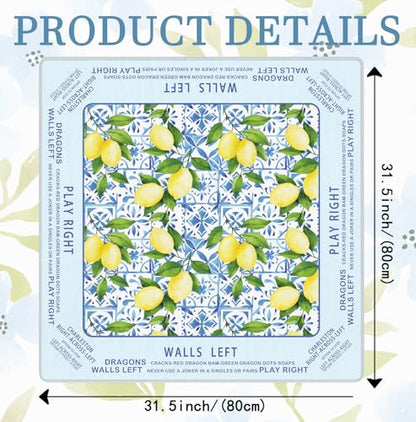 Blue Summer Italian Lemon Mahjong Mat 31.5x31.5 Inch, Mediterranean Tiles Non-Slip and Noise Reduction Mah Jong Table Mat Cover Gifts for Mahjong Lovers Poker Board Games Dominoes - color: Blue Summer Italian Lemon