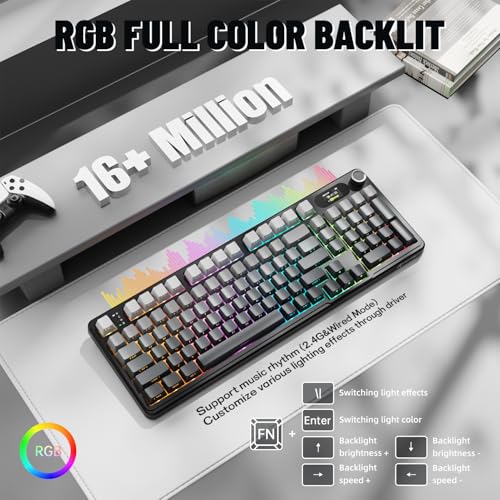 MAMBASNAKE Attack Shark X98 Pro Wireless Mechanical Keyboard with Screen & Knob,2.4G/USB-C/BT5.0 Gasket Hot Swappable Creamy Keyboard102 Keys, Web Driver RGB Gaming Keyboard for PC/Mac/PS4/Xbox - color: Black