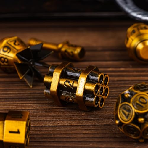 UDIXI Metal DND Dice Set 7PCS RPG Polyhedral Metal D&D Dice Set AncientGold | Bomb Shape, Solid Metal, Cool Design, Leather Pouch Packaging, for Dungeons and Dragons Role Playing Games Tabletop Games - color: Ancient Golden