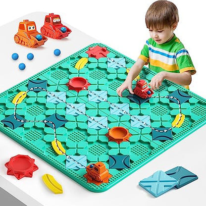 Logical Road Builder Games, STEM Family Board Game, Large Educational Smart Brain Teasers Puzzles Toys, Preschool Learning Early Montessori Birthday Gifts for Kids Boys Girls Age 4-8 Year Old - color: Green
