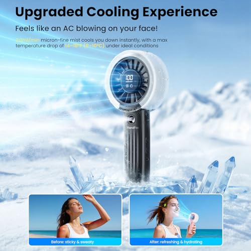 HandFan Upgraded Misting Fan with LED Display – Extreme Cooling Portable Handheld Fan with Water Mist Spray, 50% Stronger Airflow & Quieter, USB Rechargeable for Travel/Park/Disney/Beach/Concert/Game - color: Classic Black