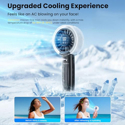 HandFan Upgraded Misting Fan with LED Display – Extreme Cooling Portable Handheld Fan with Water Mist Spray, 50% Stronger Airflow & Quieter, USB Rechargeable for Travel/Park/Disney/Beach/Concert/Game - color: Classic Black