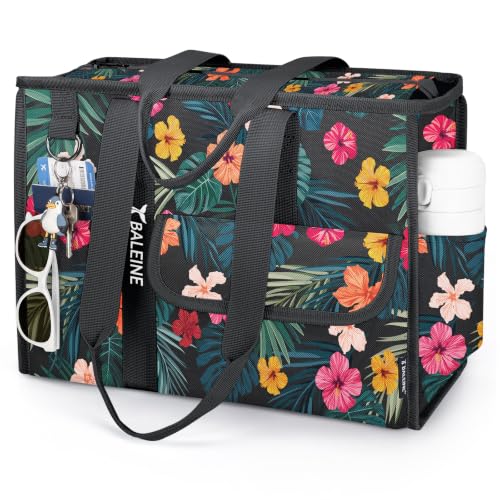 BALEINE Large Utility Tote Bag with Reinforced Bottom, Multi Pockets Foldable Tote Bag for Nurse, Travel, Work - color: Blossom Season, size: Large