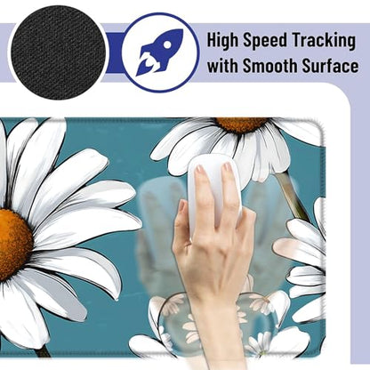 Large Mouse Pad and Keyboard Wrist Rest, Desk Pad for Keyboard and Mouse, 4-in-1 Large Gaming Mouse Pad with Wrist Support, Desk Mat for Home Office Study Game,Daisy Flower - color: Daisy Flower