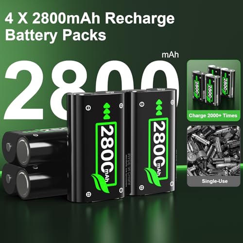 Battery Pack Charger for Xbox One, Equipped with 4 x 2800mAh Rechargeable Batteries and USB-C Charger Station,High Performance Battery Compatible with Xbox Series X|S, Xbox One S/X/Elite Controller