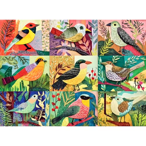 500 Piece Puzzles for Adults,Colorful Cut-Paper Style Birds Jigsaw Puzzles, | Unique Birds Puzzles with Letters on Back,Interlock Perfectly No Dust,Challenging Family Activity,Home Wall Decor, 20.5*15 In - color: Square Bird