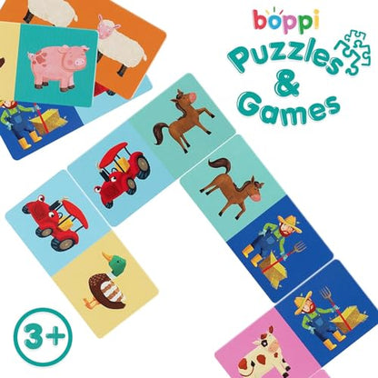 boppi Dominoes Set Picture Game for Toddlers - Colourful Farmyard Animal Themed Montessori/STEM Dominoes for Children - Games for 3 Year Olds and Up - style: Farmyard Animals