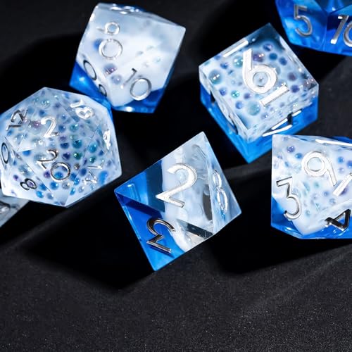 7PCS Cocktail Dice Set,Handmade Sharp Edge Dice Set D&D RPG Polyhedral Die,for Dungeons and Dragons TTRPG Games Roleplaying Games,with Gift Box.(Blue) - color: Cocktail Blue