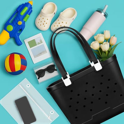 X-Large Rubber Beach Tote Bag, 18.9 "L x 9.4 "W x 13.8 "H Waterproof EVA Beach Totes with Zipper Pocket - color: Black