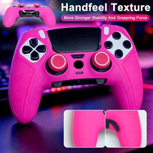 Pink Anti-Slip Controller Skin,Studded Edition Protective Silicone Cover Skin Grips Compatible with PS5 Edge Controller and 6 PCS Thumb Grips Caps. - color: Pink