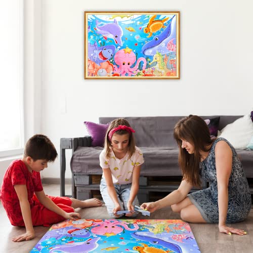 Jumbo Floor Puzzle for Kids,48 Piece Underwater Jigsaw Puzzle Ages 3-8 | Underwater Animal Puzzle,Extra-thick Cardboard,Preschool Learning Toy,35x24 in Completed,Educational Gift for Boys and Girls - style: Underwater