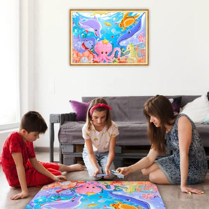 Jumbo Floor Puzzle for Kids,48 Piece Underwater Jigsaw Puzzle Ages 3-8 | Underwater Animal Puzzle,Extra-thick Cardboard,Preschool Learning Toy,35x24 in Completed,Educational Gift for Boys and Girls - style: Underwater