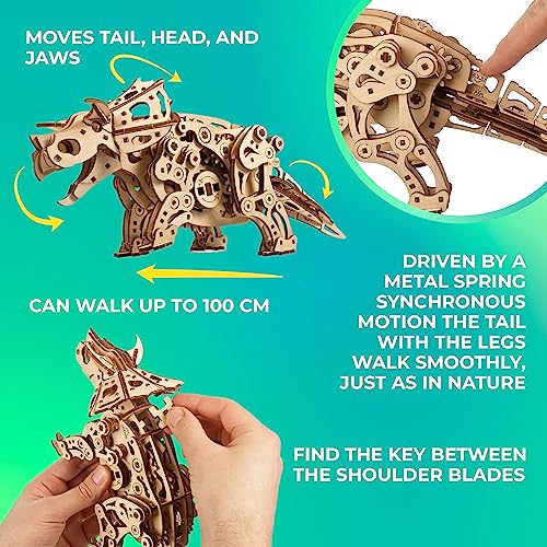 UGEARS Triceratops Dinosaur 3D Wooden Puzzles for Adults - Wooden Models Kits for Adults Dinosaur Model Kit Dino Wood Puzzle Animal Models for Adult Brain Teaser, Hobby Set - style: Triceratops Dinosaur