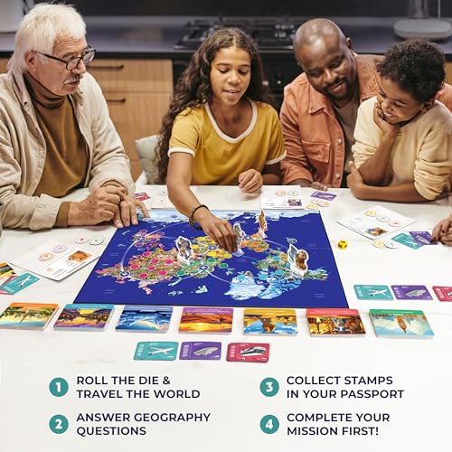Stamp It! World Tour, Educational Map Geography Board Game for Kids 8-12 | Family, classroom & homeschool essential, learning gift, travel across the world, collect stamps & practice geography trivia
