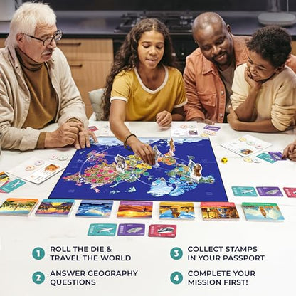 Stamp It! World Tour, Educational Map Geography Board Game for Kids 8-12 | Family, classroom & homeschool essential, learning gift, travel across the world, collect stamps & practice geography trivia
