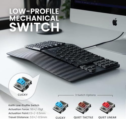 Perixx PERIBOARD-335BL Wired Ergonomic Mechanical Compact Keyboard - Low-Profile Blue Clicky Switches - Programmable Feature with Macro Keys - Compatible with Windows and Mac OS X - US English - style: Wired Clicky