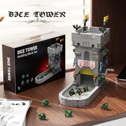 Dice Tower Castle Building Set, Creative Tabletop Games Toy with 7-Die Polyhedral Dice for DND Pathfinder, Suitable for Gamers and Enthusiasts