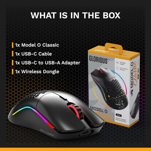 GLORIOUS Model O Classic Wireless PC Gaming Mouse - Low Latency, 19k DPI Sensor, Lightweight Honeycomb 69g, Customizable RGB, 100M Click Mechanical Switches, Programmable Buttons - Black - color: Black, style: Model O Classic (Ambidextrous)