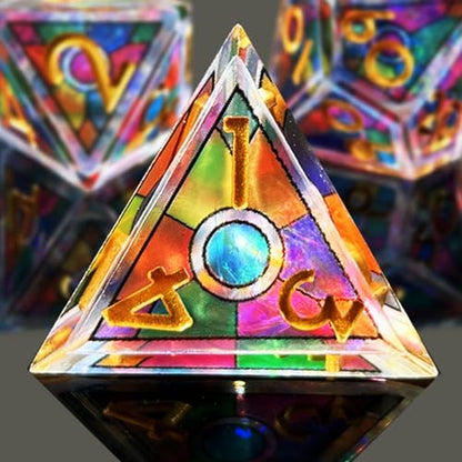 HAOMEJA Double Layered Resin Dice Set 7pcs/ Stained Glass Effect & Gold Numbers/Sharp Edged Polyhedral Dice/Apply to D&D/DND/Role Playing Game/RPG/Party Gift (Rainbow) - color: 3 Rainbow