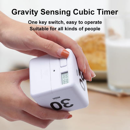 Gravity Sensor Flip Cube Timer Countdown Reminder Doing Time Management for Kitchen, Bedroom, Office, Living Room, Desk 15-20-30-60 Minutes (White) - color: White