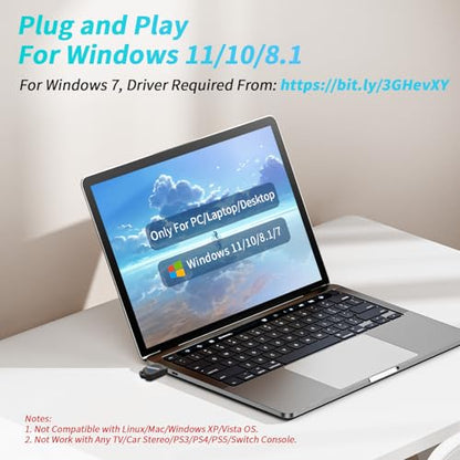 Latest Bluetooth 6.0 Adapter for PC Laptop, Mini Wireless USB Dongle Adaptor for Windows 11/10/8.1 Desktop Computer, Plug & Pair w/Bluetooth Headset Speaker Keyboard Mouse Game Controller - size: Mini Sized