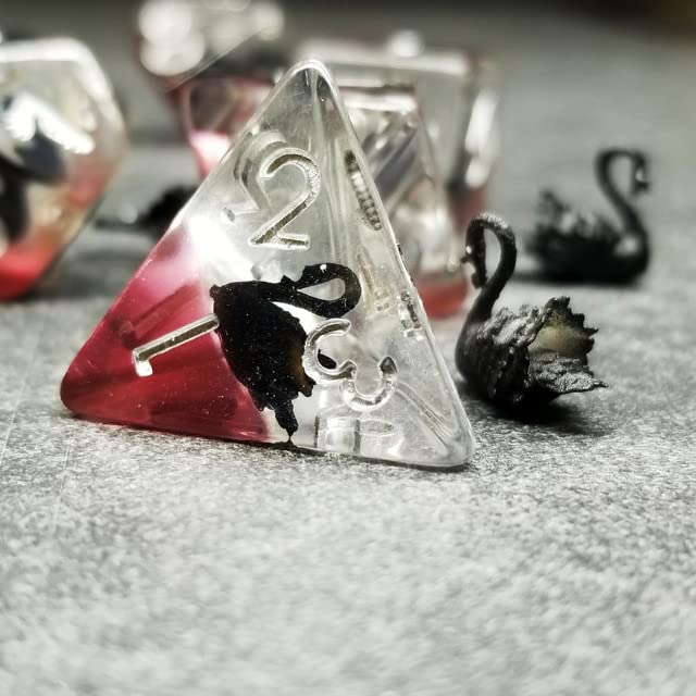 Sage's Portal Animal Familiars Resin DND Dice Set Polyhedral Dice Set for Dungeons and Dragons RPG Pathfinder Tabletop TTRPG (Black Swan) - color: Black Swan, style: Dice Set Only