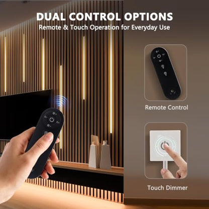 VST 16.4ft Silicone Recessed LED Strip for Wood Slat Wall Panels, 24V | 2700K-6500K Tunable White, CRI 90+ Dot-Free, RF Remote & Touch Control, Cut-to-Fit, Quick Connectors, Dual Mount - color: Touch Control
