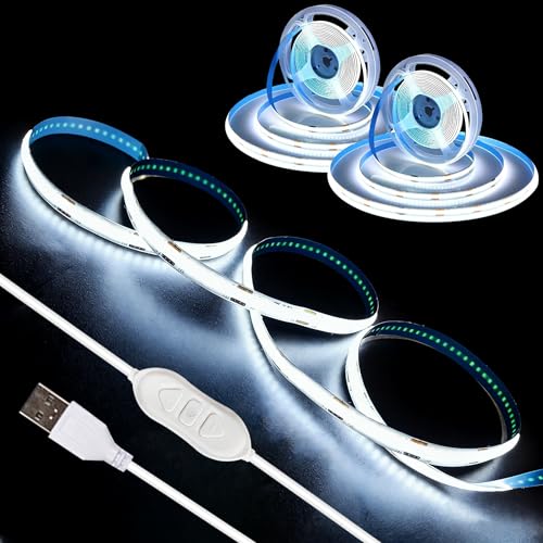 5V USB LED Strip Lights, 3.28FTx2 COB Light Strip White, Short LED Strip Light, Flexible Bright 3Key 5V Led Strip for Under Cabinet, Kitchen, TV Backlight, Shelves, Displays and TV Lights - color: White, size: 3.28FT-2pcs