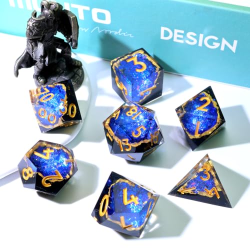 XENOLUX Resin DND Dice Set - Polyhedral RPG Dice for Dungeons and Dragons - Blue Geode Handcrafted with Holographic Foil in Tin Box for Board Games (G4) - color: G4