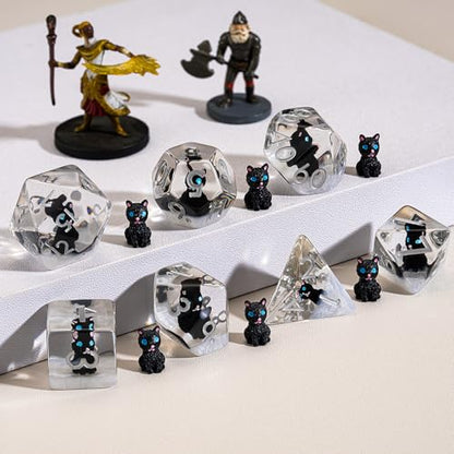 Resin D&D Dice Set, Polyhedral Black Cat Dice for Dungeons and Dragons Role Playing Games (D20, D12, D10, D8, D6, D4) for Ages 15 and Up - color: Black Cat2