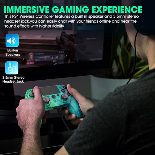 citnh Wireless Controller for PS4,compatible with ps4/slim/pro and windows pc 6-Axis Gyro/Multi Touch Pad/3.5mm Audio Jack/800mAh Battery and Speaker (Aurora Green) - color: Green
