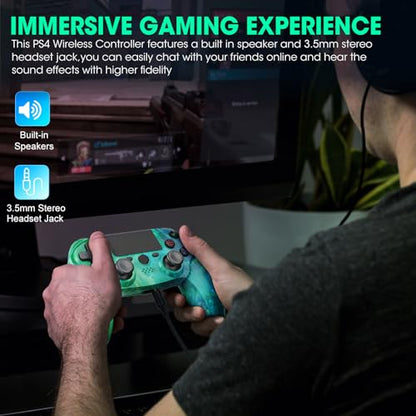 citnh Wireless Controller for PS4,compatible with ps4/slim/pro and windows pc 6-Axis Gyro/Multi Touch Pad/3.5mm Audio Jack/800mAh Battery and Speaker (Aurora Green) - color: Green