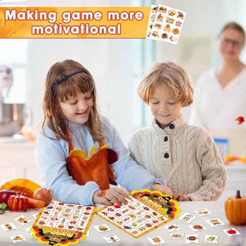 39 Pcs Thanksgiving Party Bingo Game for Adults Kids 24 Players Turkey Shaped Bingo Game Cards with Reward Stickers for Family Friends Students Large Group Activities Fall Autumn Festival Party Favors - style: Thanksgiving