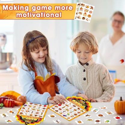 39 Pcs Thanksgiving Party Bingo Game for Adults Kids 24 Players Turkey Shaped Bingo Game Cards with Reward Stickers for Family Friends Students Large Group Activities Fall Autumn Festival Party Favors - style: Thanksgiving