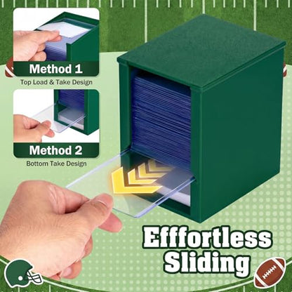 Toploader Dispenser & Penny Sleeve Holder - Dual Compartment Holds 250 Penny Sleeves & up to 50 Top Loaders, Stackable Card Storage Box with Dustproof Lid (Green) - color: Green