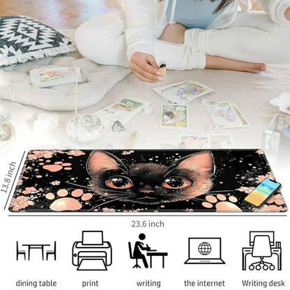Cute Pink and Black Cat for MTG & TCG Playmat Mouse Pad,BFDHGQZC 24" x 14" Game Mat for MTG/RPG/CCG Trading Card Game Playmats Table Mat Perfect for Card Games Video Games Computer Office - color: Cute Pink and Black Cat