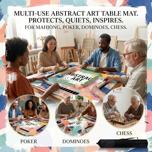 Mahjong Mat 2025 Upgraded No-Crease & No Odor Design, 32.3 Inch with Waterproof Velvet, Non-Slip PU Silicone, Lightweight for Noise Reduction, Includes Printed Rules for Tiles and Cards (Art) - color: Art