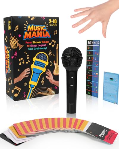 Grab Microphone Music Board Game, Drop the Karaoke Mic Party Games for Adults, Family, 2-10 Players - Hilarious Singing Trivia with 280 Song Lyrics (140 Cards) and 10 Blank Cards for Game Night, Gift