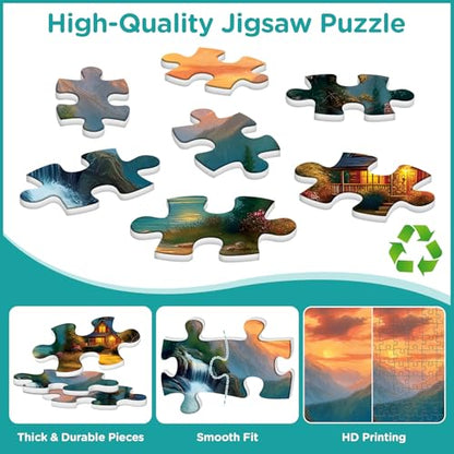 500 Piece Puzzle for Adult,Mountain Cabin by a Lake Jigsaw Puzzle for Adult Senior,Large Piece Puzzle with HD Print & Poster,nterlock Perfectly Frameable,Challenging Family Game Great Gift,20.5 x 15In - color: Black