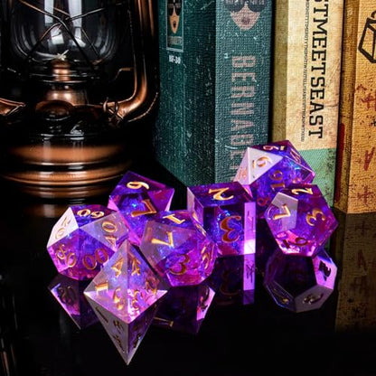 DND Dice Set, 7 Pcs Sharp Edge D&D Dice Polyhedral Resin Dice for Dungeons and Dragons RPG MTG Role Playing Table Games - color: Purple