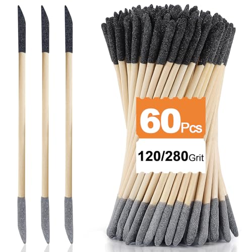 Sanding Sticks 60PCS, 120/280 Grit Double-Ended Sanding Tool for Plastic Models and Wood, Pen-Style Precision Sander for Model Building, Hobby Craft Detailing and Tight Spaces, 5.4 x 0.2 Inch