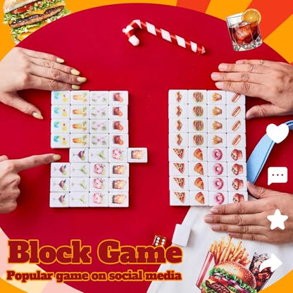 Hollowfly 2 Player Mahjong Block Set with Storage Bags 65 Tiles 30 mm Aesthetic Mahjong Push Tile Game with Food and Drink Pattern No DIY Required for Friend Family Game Night Party Gift - style: Food and Drink