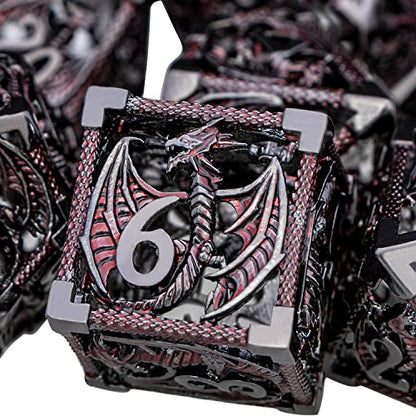 ARUOHHA Hollow DND Metal Dice Set Black Red Dragons D and D Dice, RPG Role Playing Games Dungeons Polyhedral Dice with Gift Box D20 D12 D10 D8 D6 D4 - color: Black Red