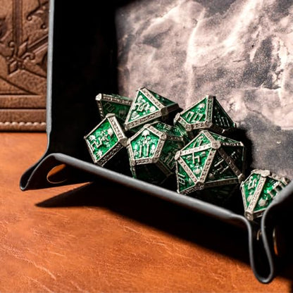 DND Metal Dice Set with Gift Box for D&D/MTG RPG Board Games(Green-Ranger) | Gothic Skull Theme, Skeletal Numerals, Runes Engraved on Edges, Nice Tactile Feel, Metallic Texture & Weight, Well-Balanced - color: Skull-green