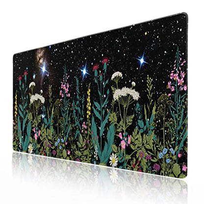Black Aesthetic Wildflower Large Mouse Pad XXL Space Galaxy Weeds Herb Cute Floral Extended Large Desk Mat Big Desk Pad 90X40 CM Non-Slip Rubber Base Stitched Edge Long Mousepad,35.4 x 15.7 Inch - color: Blackherb, size: 35.4 x 15.7 inches