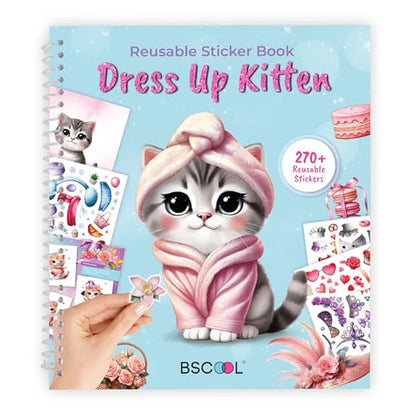 Sticker Dress Up Book for Girls Kitten Activity Ages 5-8 | Features 270+ reusable stickers and fashion design guides to spark creativity in children ages 5, 6, 7, and 8. - color: Dress Up - Kitten