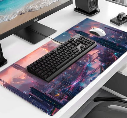 Digital Night Scene Office Art Desk Mat, Female Learning Computer Mouse Mat | Large Extended Mouse Pad; Full Desk Coverage; Waterproof Coating; Stable Anti-Slide Base For Gaming, Office, Study Daily Use - color: City Night Scene