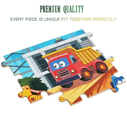 100 Piece Puzzles for Kids Ages 4-6 6-8 8-10, 100 Piece Construction Site Learning Educational Jigsaw Puzzles, Vehicle Kids Puzzles Ages 5-8 Gifts for Girls Boys - Every Piece is Unique - color: Construction Vehicle
