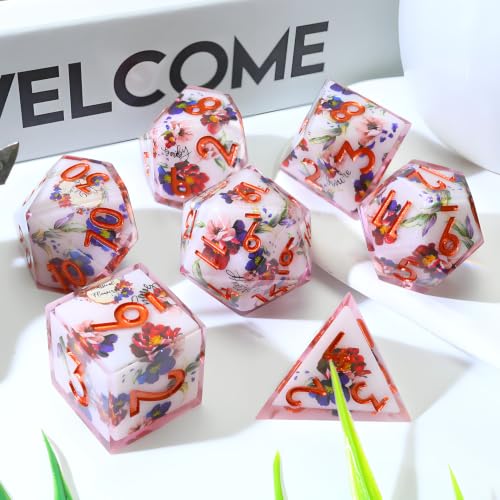 XENOLUX Resin DND Dice Set for Dungeons and Dragons, Polyhedral RPG Dice with Floral Stickers, Tabletop Board Games Accessories (L2) - color: L2