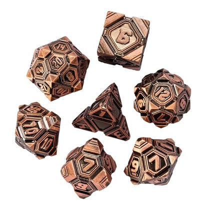 Metal UFO Dice Set, 7 Die Metal Polyhedral Dice Set for DND Dungeons and Dragons Role Playing Games,with Skull Bag.(Ancient Red Copper) - color: Ancient Red Copper